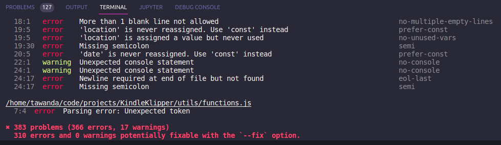 eslint error log